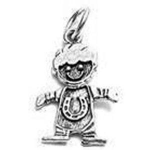 BOY WEARING HORSESHOE ONESIE CHARM. STERLING SILVER